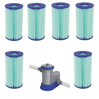 Bestway Type III Pool Filter Cartridge (6) w/1500 GPH Filter Pump