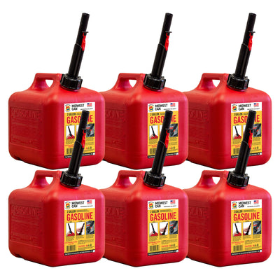 Midwest Can Company 2310 2 Gallon Gas Can Fuel Container Jugs w/ Spout (6 Pack) - VMInnovations
