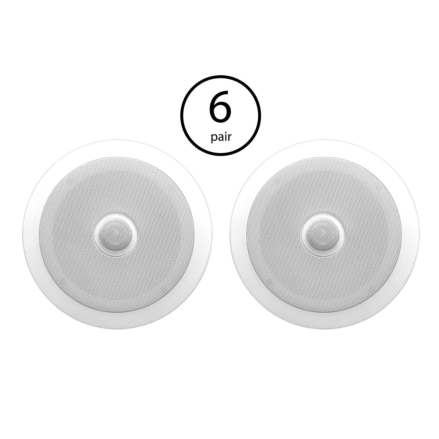 Pyle 6.5 Inch 2 Way Round In Wall/Ceiling Home Speakers System Audio (6 Pair)