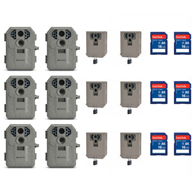 Stealth Cam Game Camera (6 Pack) + Security Box (6 Pack) + Memory Card (6 Pack)