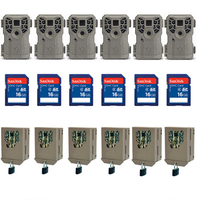 Stealth Cam 8MP Game Camera (6 pk) + 16GB SD Card (6 pk) + Security Box (6 pk)