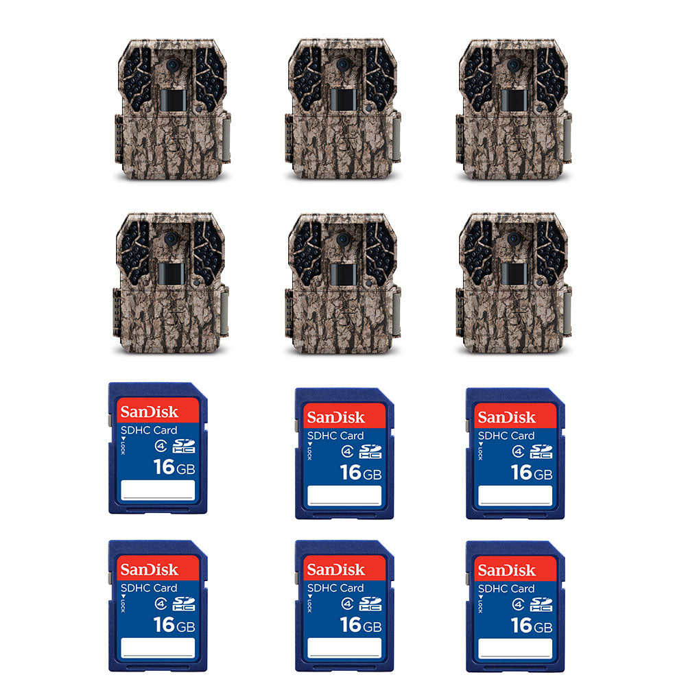 Stealth Cam 10MP Trail Camera (6 Pack) & SanDisk 16GB SD Memory Card (6 Pack) - VMInnovations