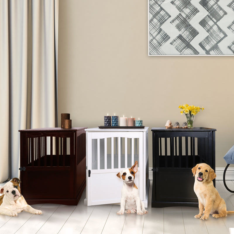 Casual Home Solid Wood Lockable Gate Door Pet Crate and End Side Table(Open Box)