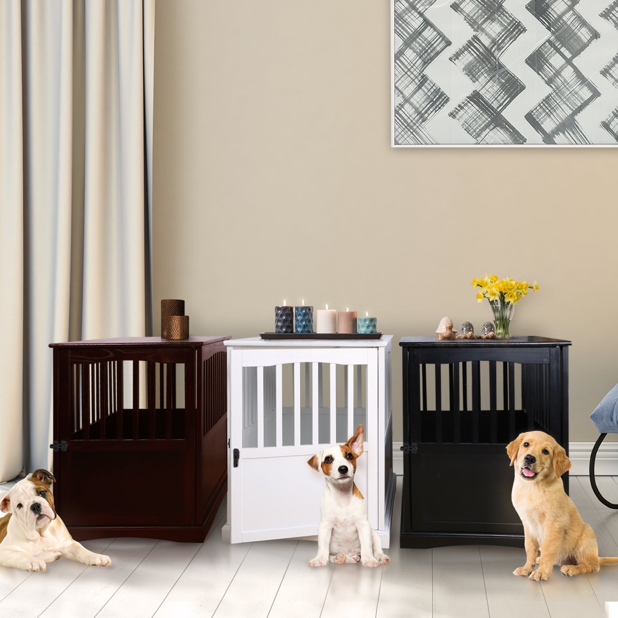Casual Home Solid Wood Lockable Gate Door Pet Crate and End Side Table(Open Box) - VMInnovations