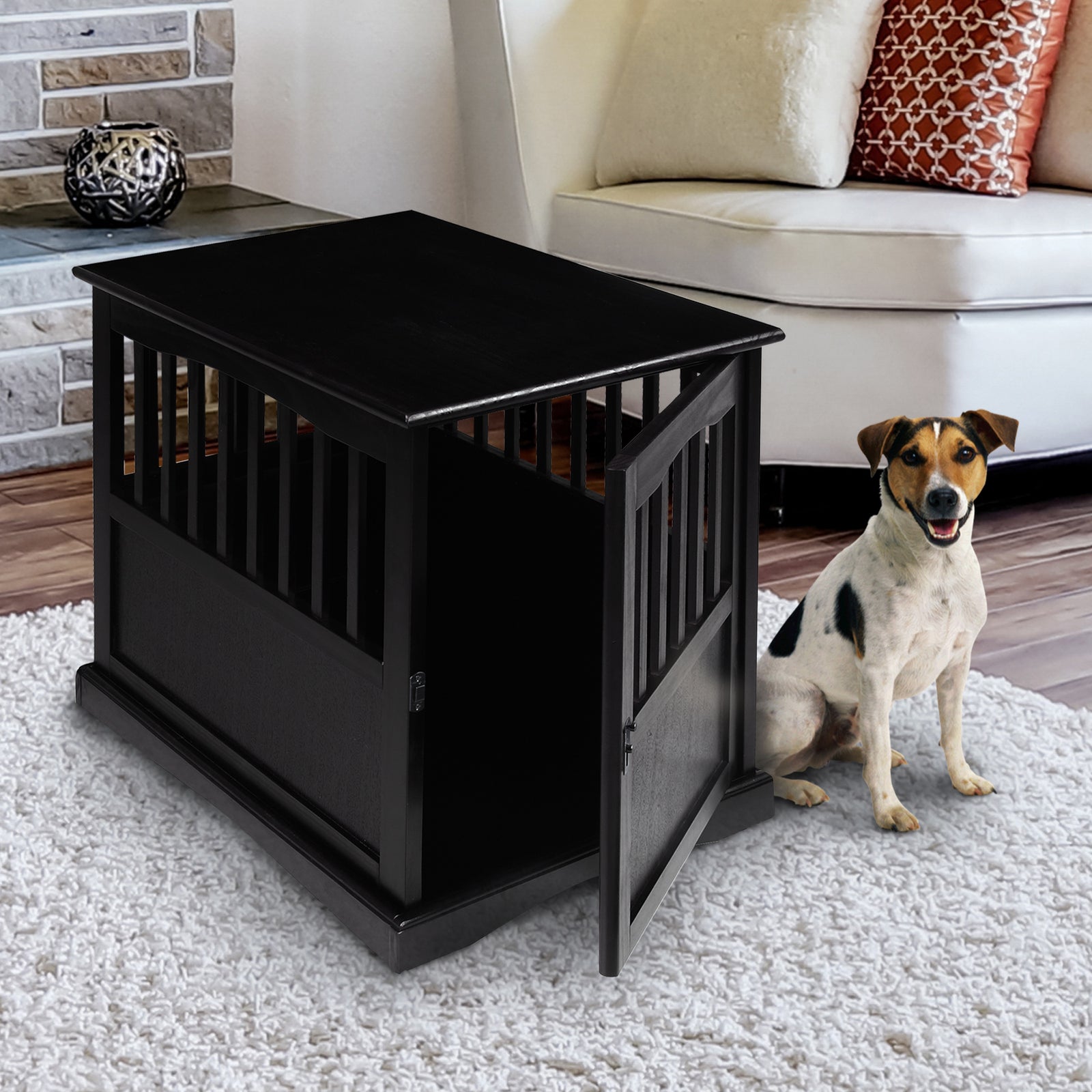 Casual Home Pet Crate End Table w/ Lockable Latch for Medium Sized Pets, Black - VMInnovations