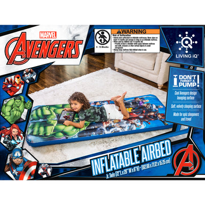 Living iQ Jr Twin Travel Kids Blow Up Air Bed Mattress, Marvel Avengers (Used)