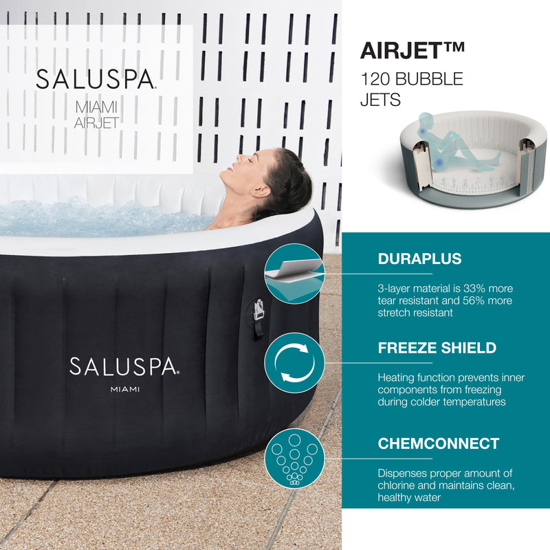Bestway Miami SaluSpa 4 Person Inflatable Round Hot Tub with 140 AirJets, Black - VMInnovations