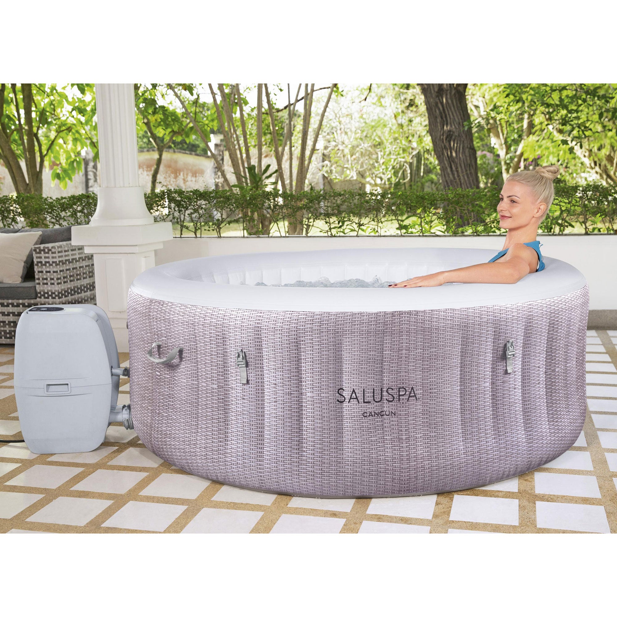 Bestway SaluSpa 71x26" 4 Person Inflatable Hot Tub with Algaecide Pool Treatment - VMInnovations