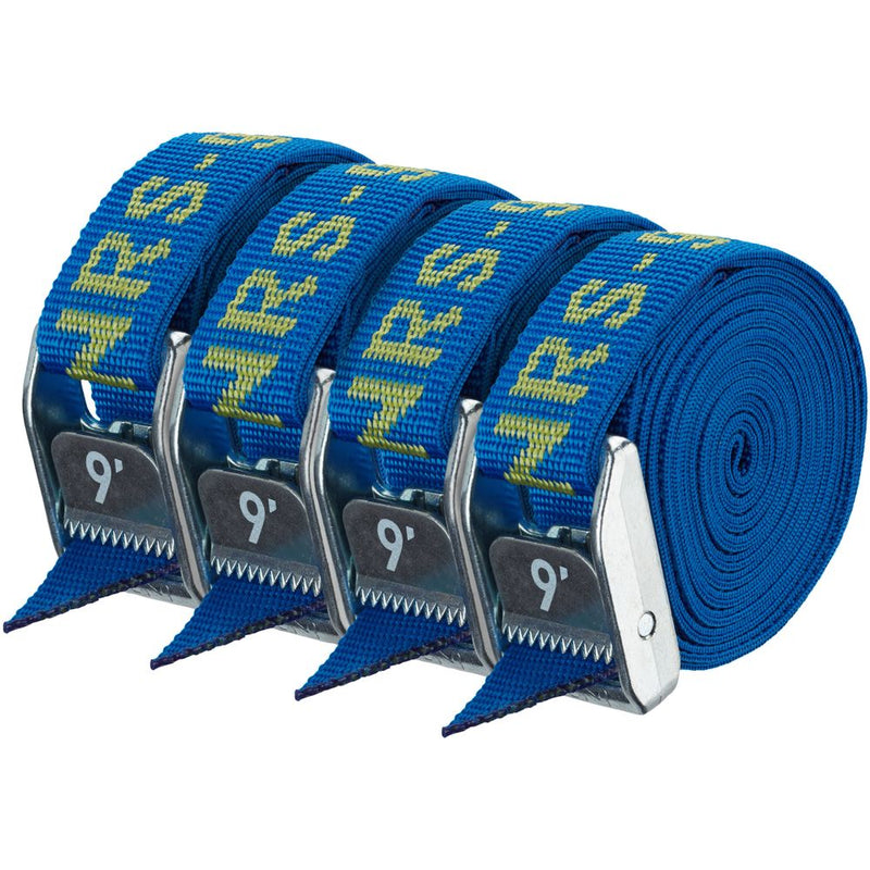 NRS 9-Ft Heavy Duty Boating Ratchet Tie-Down Straps, Iconic Blue, 4 Pack (Used)