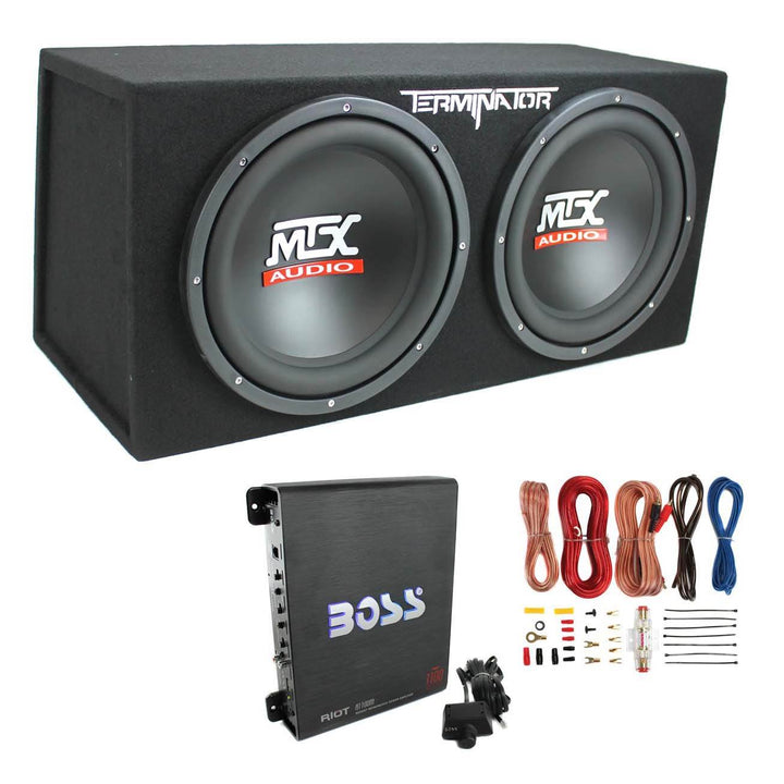 MTX TNE212D 12" 1200W Dual Loaded Car Subwoofer and Boss 1100W Amplifier w/  Kit