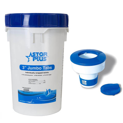 Pool Solutions 50 lbs Bucket 3" Pool/Spa Chlorine Tablets + Adjustable Dispenser