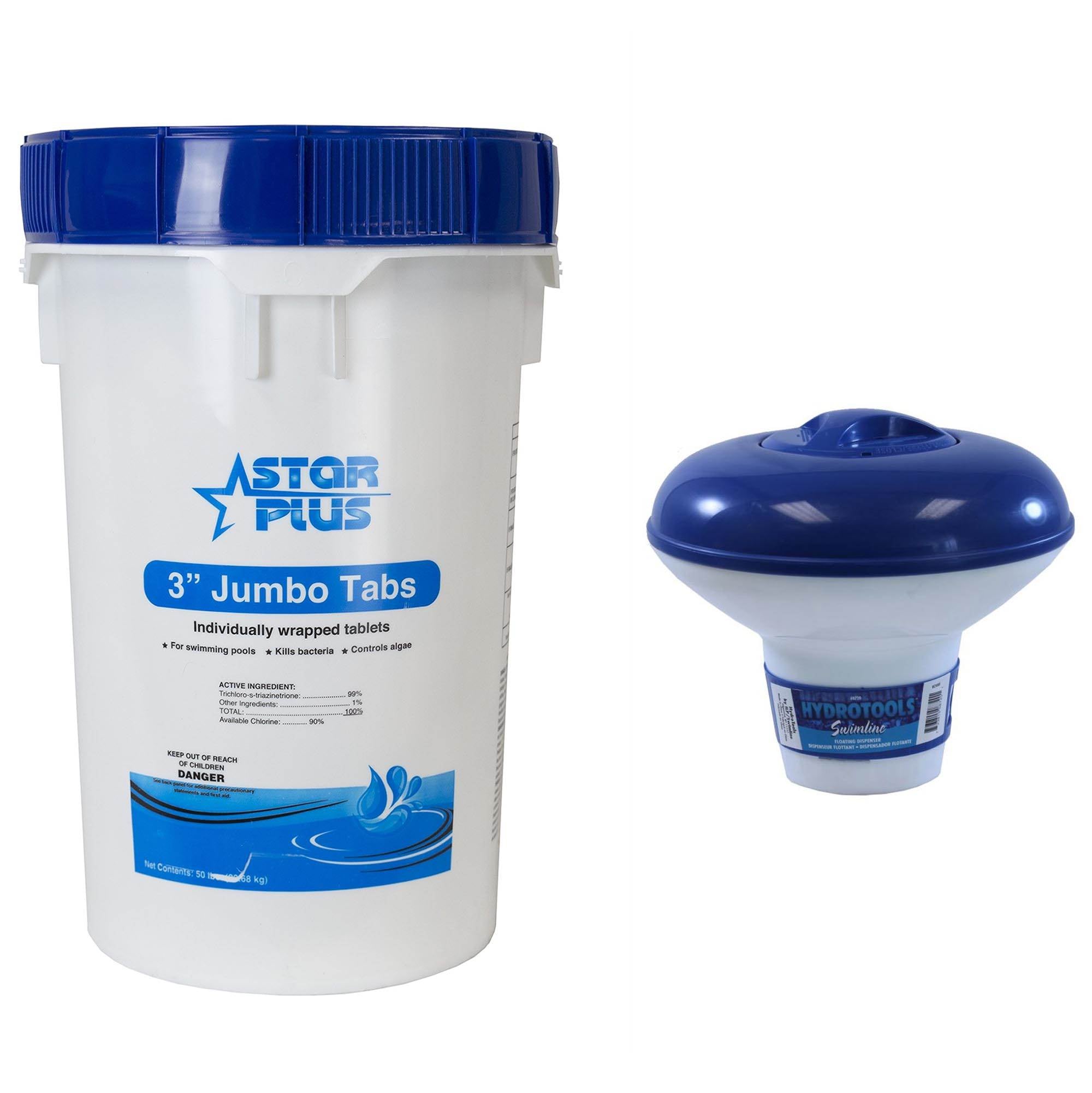 Pool Solutions 50 lb Bucket 3" Pool/Spa Chlorine + Floating Tablet Dispenser