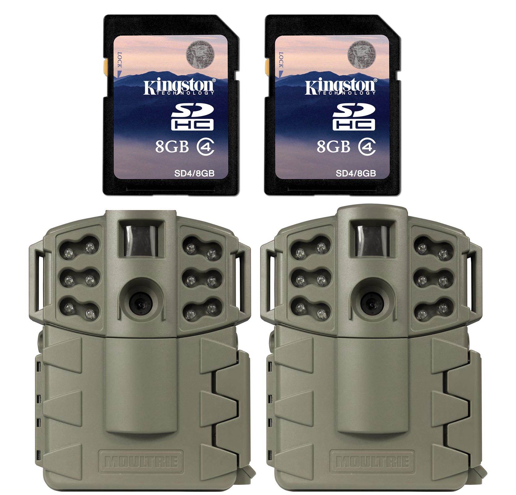 (2) MOULTRIE Game Spy A-5 Gen2 Low Glow Infrared Trail Cameras + (2) SD Cards