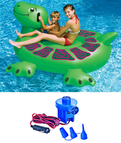 Swimline 90622 Pool Kids Inflatable Rideable Turtle Float 74" w/ 12V Air Pump