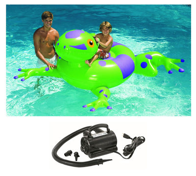 Swimline 90623 Pool Kids Inflatable Rideable Frog Float 74" w/ 110V Air Pump