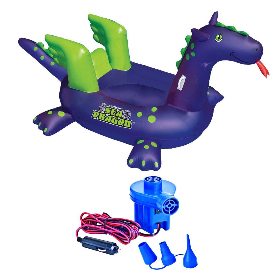 Swimline 90625 Pool Kids Giant Sea Dragon Inflatable Float Toy w/ 12V Air Pump