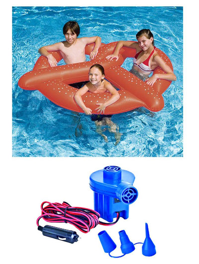 Swimline 90640 Pool 3 Swim Giant Pretzel Inflatable Pool 64" w 12 Volt Air Pump