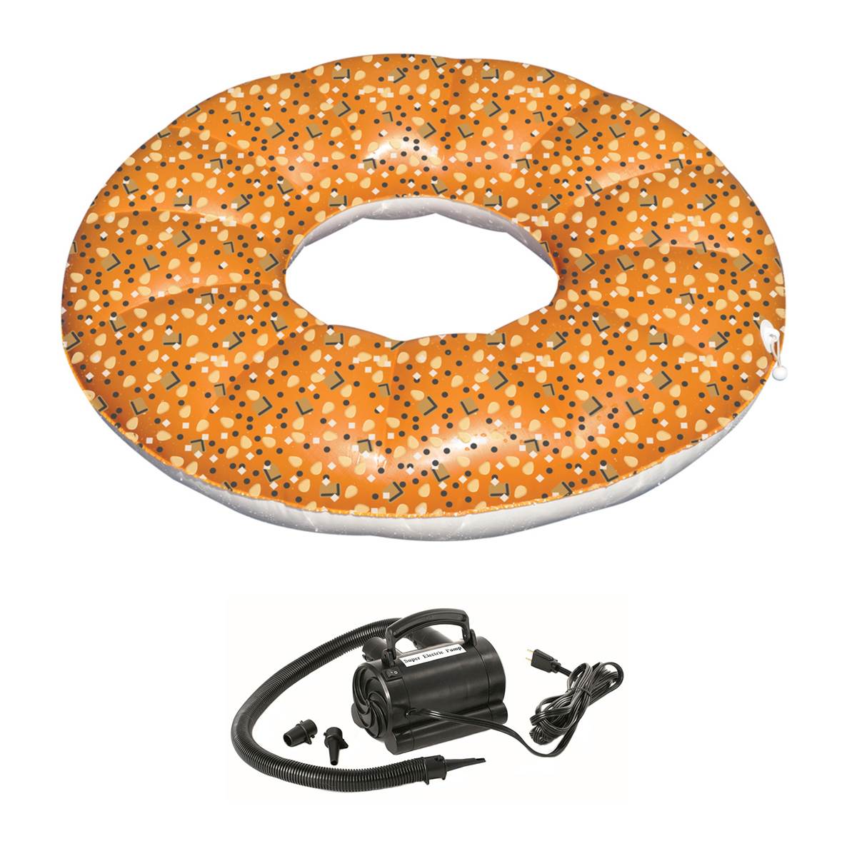 Swimline 48 Inch Inflatable Everything Bagel Swimming Pool Float Tube + Air Pump - VMInnovations