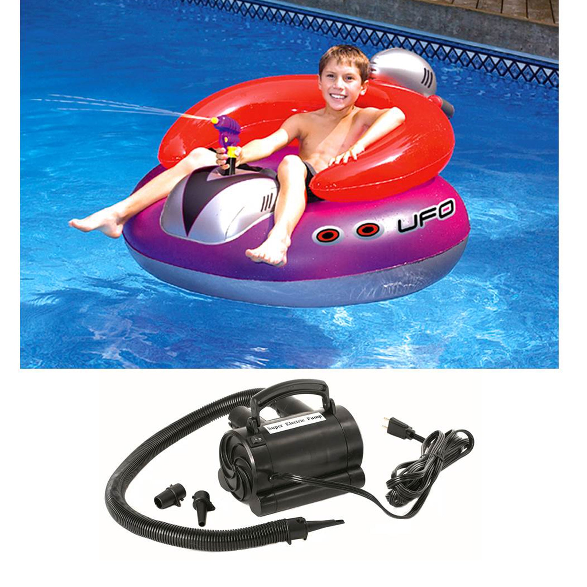 Swimline 9078 Pool UFO Squirter Inflatable Lounge Chair w/ 110V Air Pump