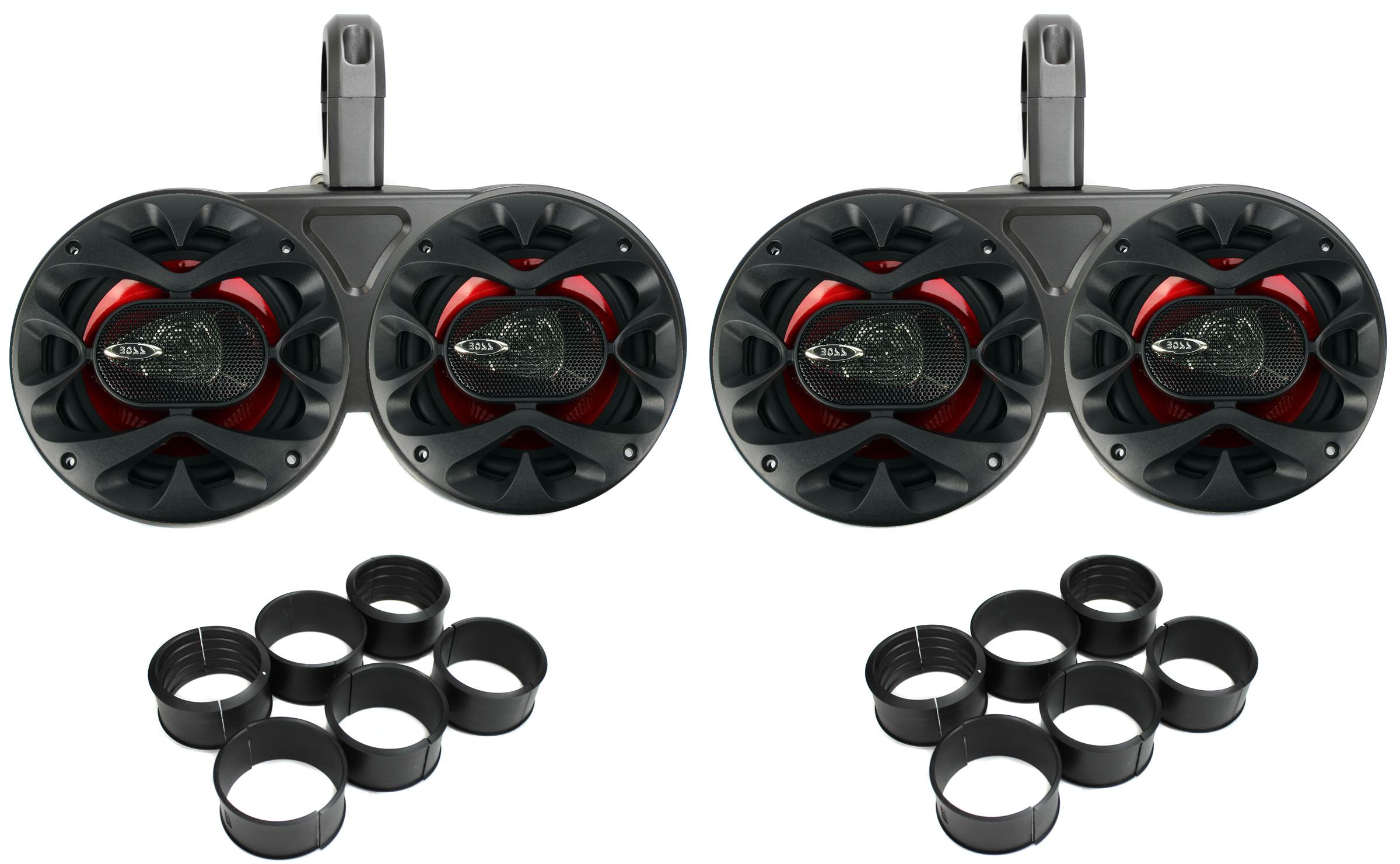 4) Boss CH6530 6.5" 600W Speakers Black + 2) 6.5" 12KMTED Dual Tower Enclosures