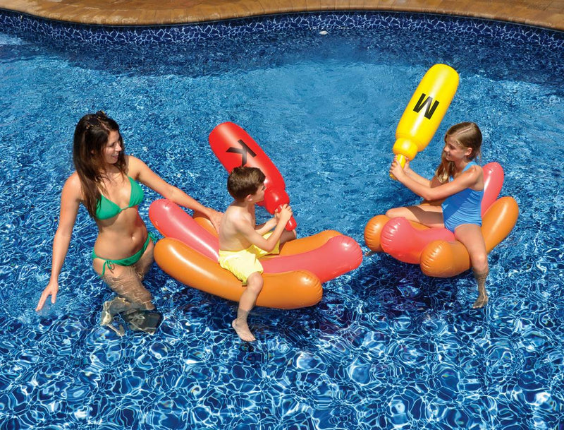 NEW Swimline 90842 Kids Hot Dog Battle Pool Inflatable Float w/ 110V Air Pump
