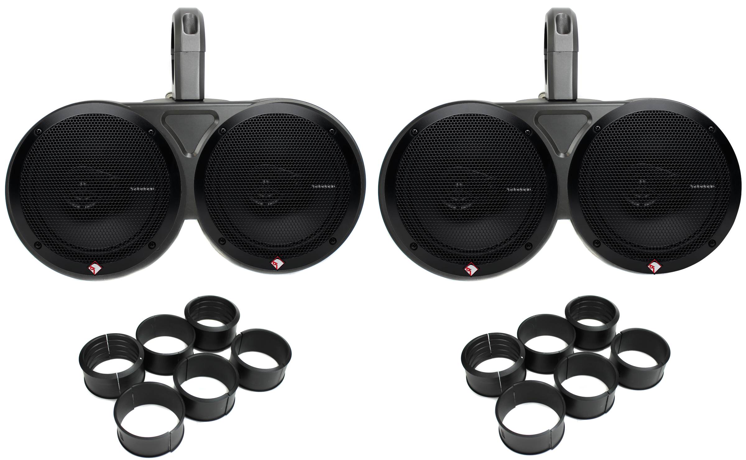4) Rockford R165X3 6.5" 180W Speakers+ 2) 6.5" 12KMTED Dual Tower Enclosures