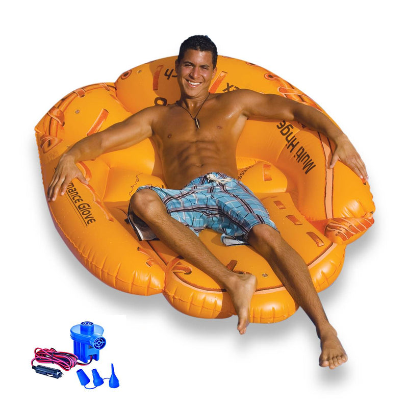 Swimline Giant Inflatable 62 Inch Baseball Glove Swimming Pool Float + 12V Pump - VMInnovations