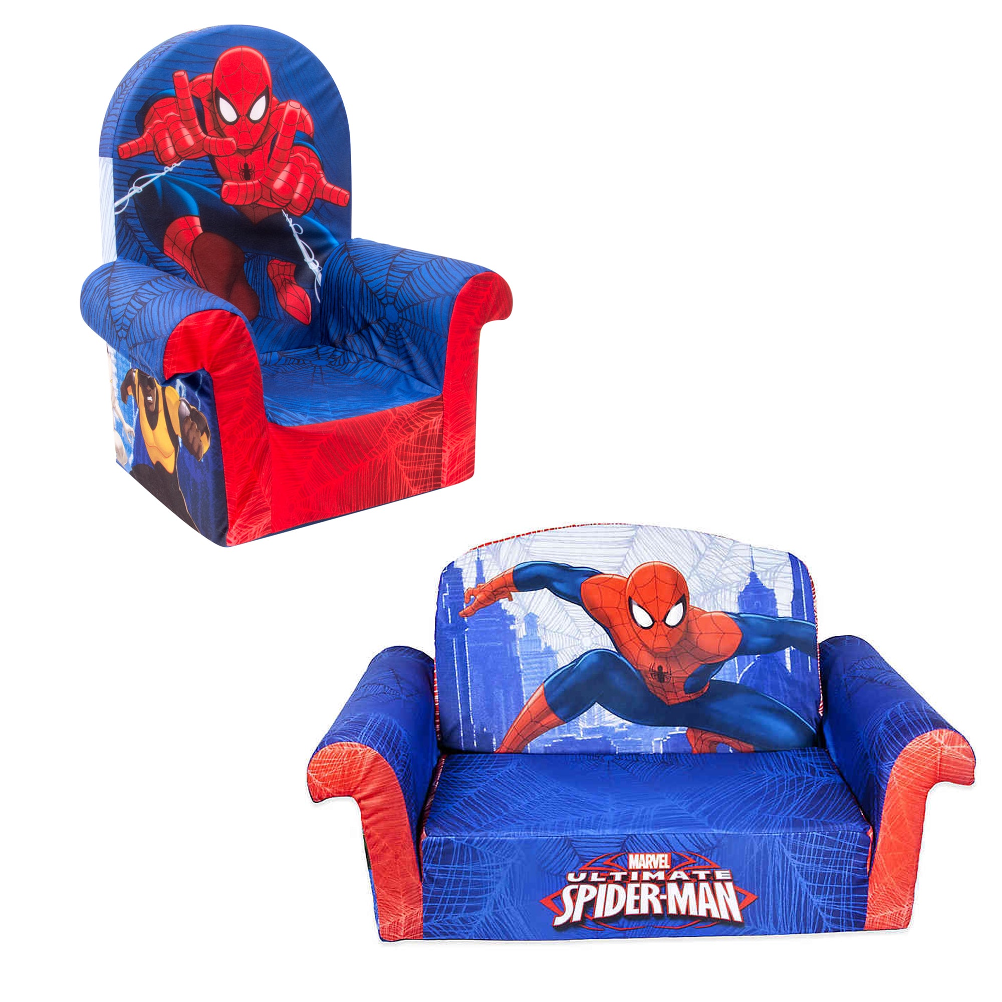 Marshmallow Furniture Comfy Foam Toddler Couch & Chair Package, Spider-Man