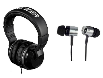 Kicker HP402MB Over Ear Stereo Headphones In-Line Mic Controls Black + Earbuds