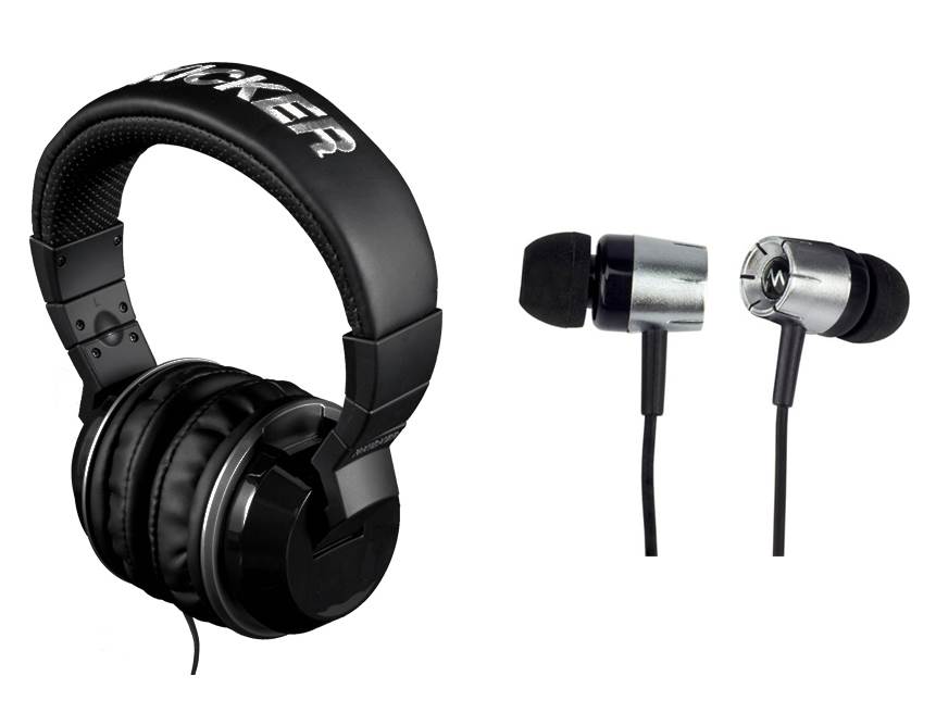 Kicker HP402MB Over Ear Stereo Headphones In-Line Mic Controls Black + Earbuds