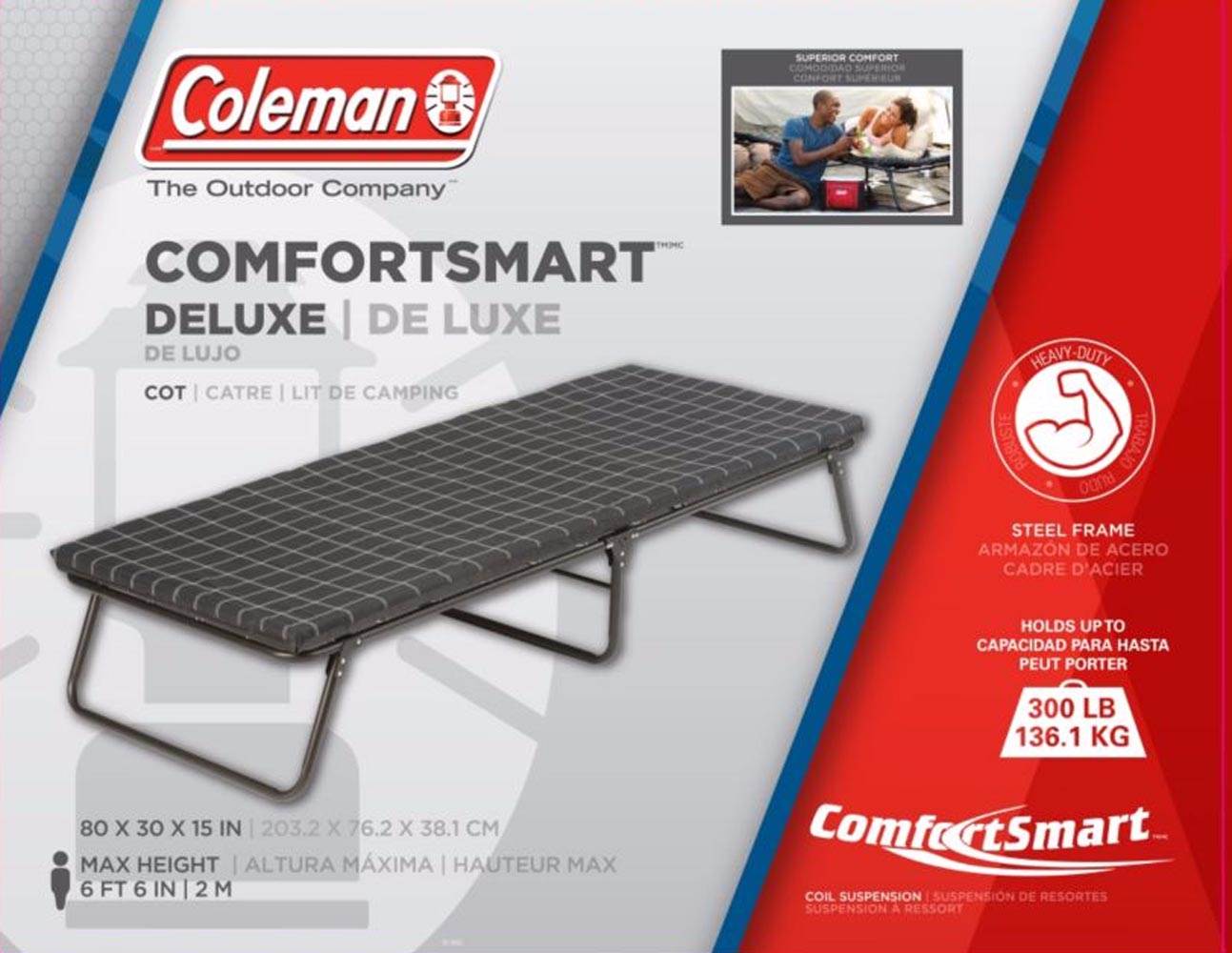 COLEMAN ComfortSmart Steel Frame Deluxe Camping Folding Cot 30" x 80" (Open Box)