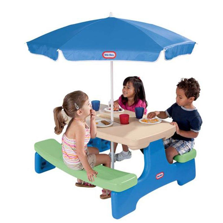 Little Tikes Easy Store Picnic Table with Umbrella Green/Blue 629952M (Open Box)