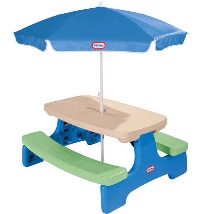 Little Tikes Easy Store Picnic Table with Umbrella Green/Blue 629952M (Open Box)