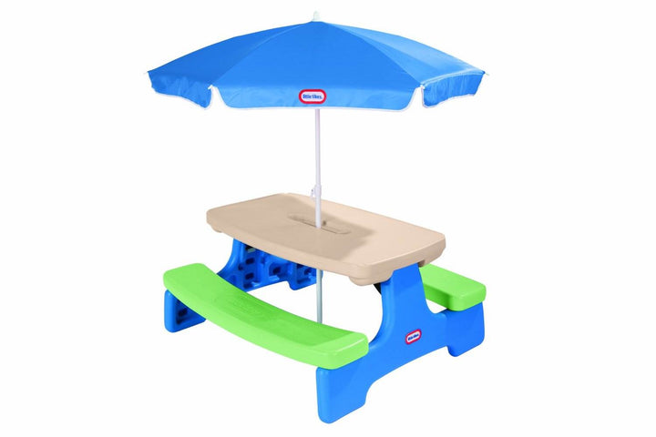Little Tikes Easy Store Picnic Table with Umbrella Green/Blue 629952M (Open Box)