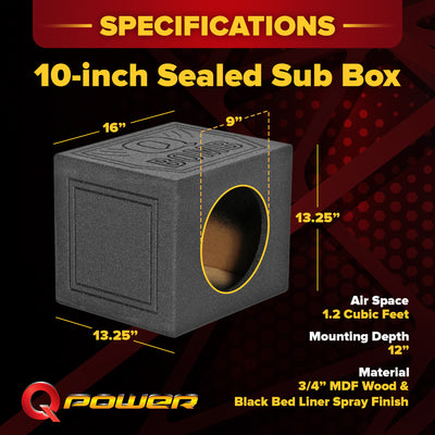 Q-POWER QBOMB 10" Sealed Car Subwoofer Sub Box Enclosure | QBOMB10S Single - VMInnovations