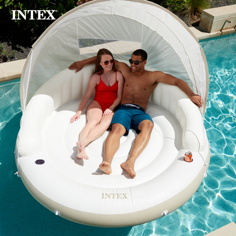 Intex 78 x 59 Inch White Inflatable Canopy Island Lounge Raft with Shade (Used)