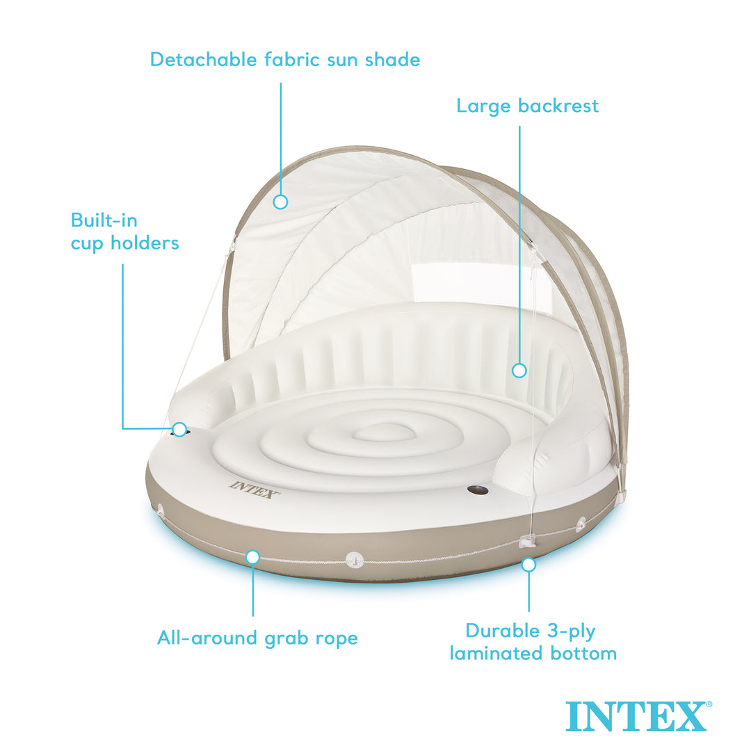 Intex 78 x 59 Inch White Inflatable Canopy Island Lounge Raft with Shade (Used)