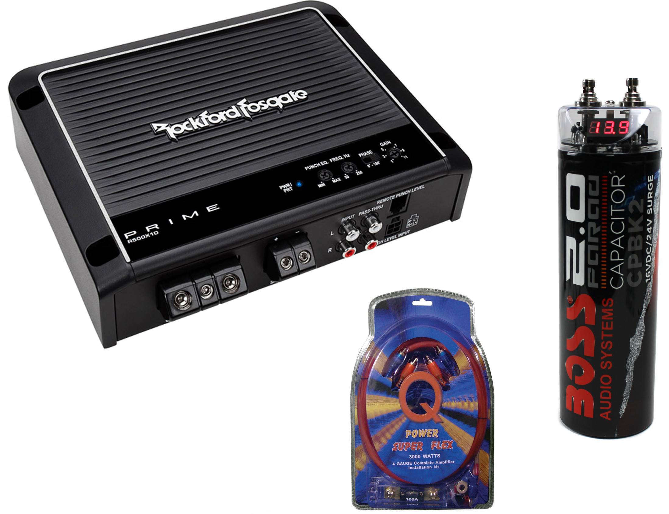 Rockford Fosgate Prime R500X1D 500W RMS Mono Class D Amplifier + Amp Kit + Cap