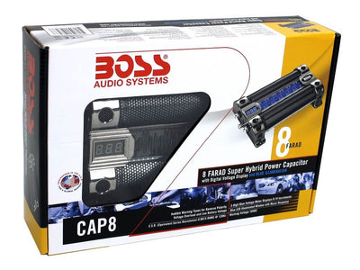 BOSS CAP8 FARAD LED Digital Car Power Capacitor Cap & Q Power 4 Gauge Wiring Kit