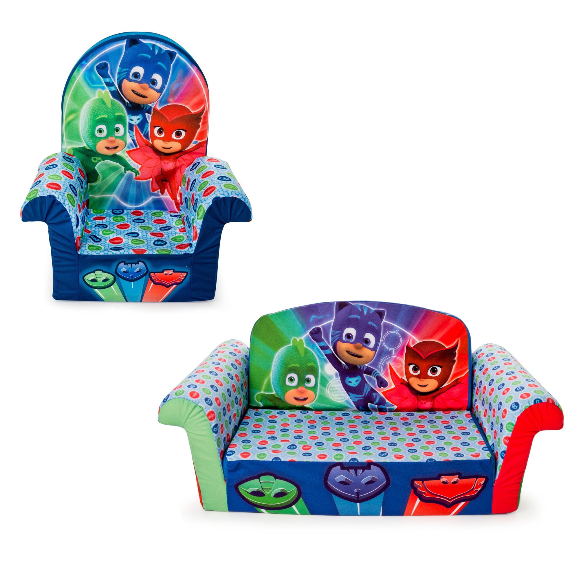 Marshmallow Furniture Comfy Foam Toddler 2-in-1 Couch & Chair Package, PJ Masks