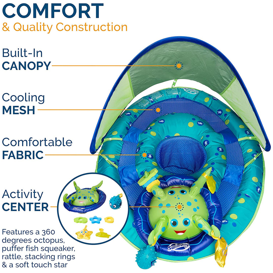 SwimWays Inflatable Baby Spring Pool Float Activity Center with Canopy, Octopus