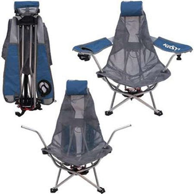 Kelsyus Mesh Folding Backpack Beach Chair w/Headrest & Cup Holder, Blue (2 Pack)
