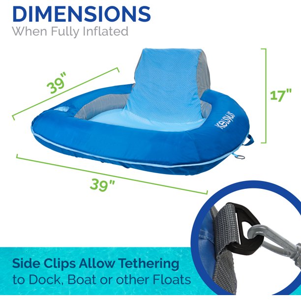Kelsyus Floating Pool Lounger Inflatable Chair w/ Cup Holder, Blue (2 Pack) - VMInnovations