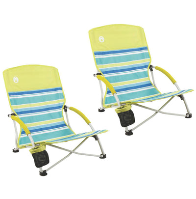 (2) Coleman Utopia Breeze Beach Sling Camping Chairs w/ Cup Holder & Carry Bag - VMInnovations