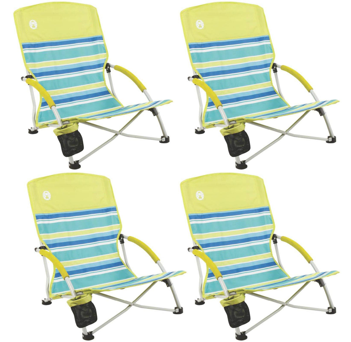 (4) Coleman Utopia Breeze Beach Sling Camping Chairs w/ Cup Holder & Carry Bag