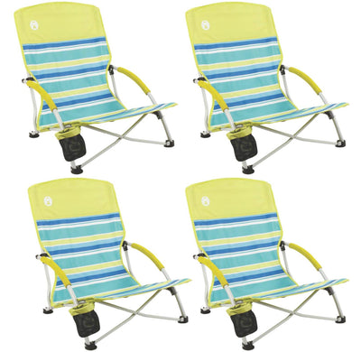 (4) Coleman Utopia Breeze Beach Sling Camping Chairs w/ Cup Holder & Carry Bag