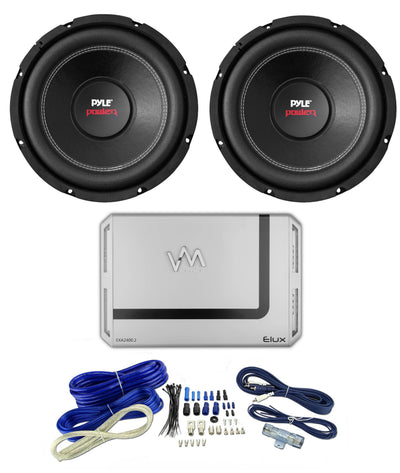 2) Pyle PLPW15D 15" 2000W 4-Ohm DVC Car Subwoofers + 2 Channel Amp + Wire Kit