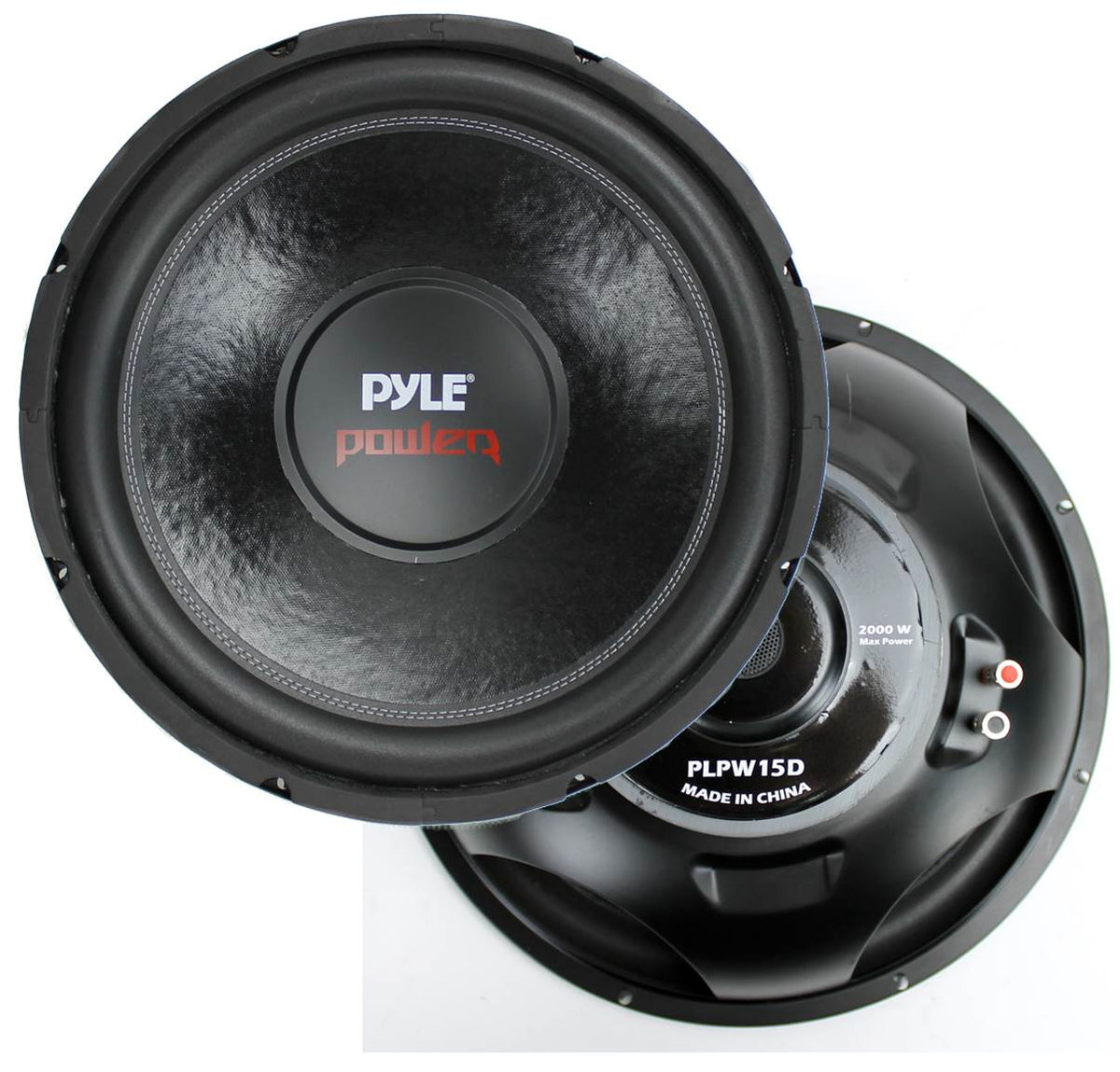 2) Pyle PLPW15D 15" 2000W 4-Ohm DVC Car Subwoofers + 2 Channel Amp + Wire Kit