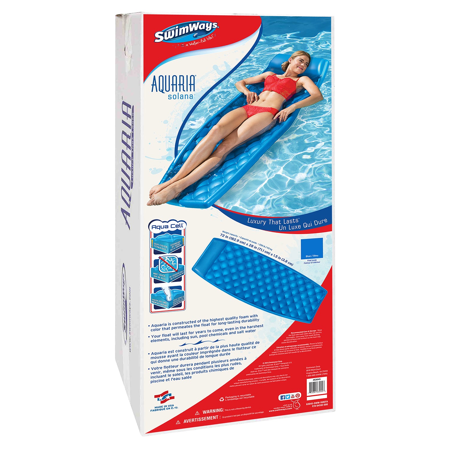 SwimWays Aquaria Solana Float Lounger for Swimming Pool Lounging, Blue (2 Pack)