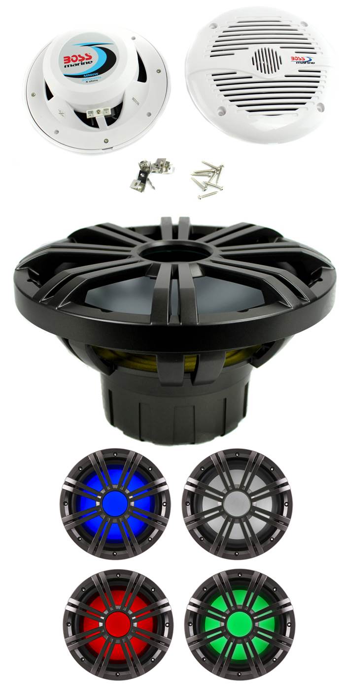 Kicker 41KMW104LC 10" 150 Watt Marine/Boat LED Subwoofer Sub KM10+6.5" Speakers